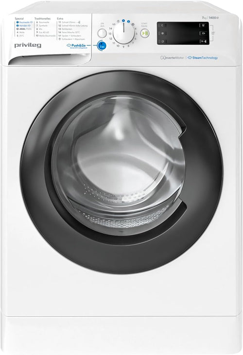 Privileg PWFV X 753 N Waschmaschine Frontlader/1400 U/min/7 kg/EEK B/Push & Go Steam/Schnell 20°/40°/60°, Express 30', Kurz 45'/Inverter-Motor/Mehrfachwasserschutz/Water Balance Plus