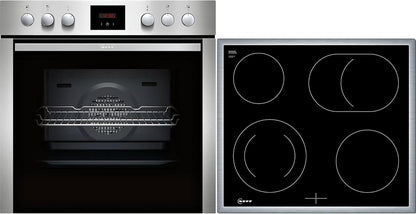 NEFF EDX442, Set bestehend aus E1ECD0AN0, N 30, Einbauherd mit CircoTherm, 60 x 60 cm, Edelstahl und M13R42N2, N 50, herdgesteuertes Elektrokochfeld, 60 cm, Schwarz, mit Rahmen aufliegend
