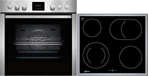NEFF EDX442, Set bestehend aus E1ECD0AN0, N 30, Einbauherd mit CircoTherm, 60 x 60 cm, Edelstahl und M13R42N2, N 50, herdgesteuertes Elektrokochfeld, 60 cm, Schwarz, mit Rahmen aufliegend
