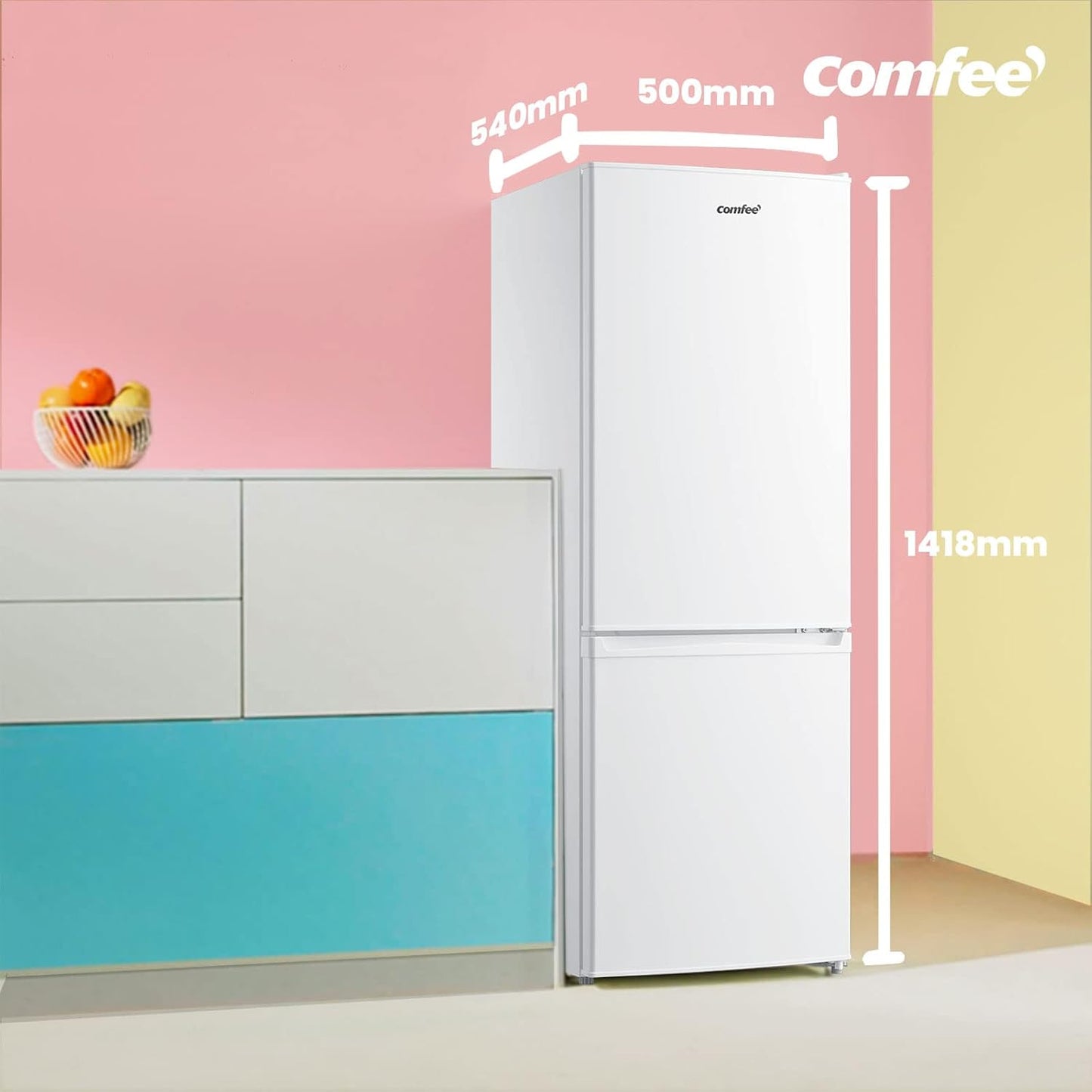 Comfee' RCB169DK3 Kühlschrank mit Gefrierfach 150cm Höhe/Kühl-/Gefrierkombination/Low Frost/174L/leise Kühlgefrierkombi 38dB/Einstellbare Kühlschranktemperatur/LED-Licht/156 kWh/Jahr/Schwarz