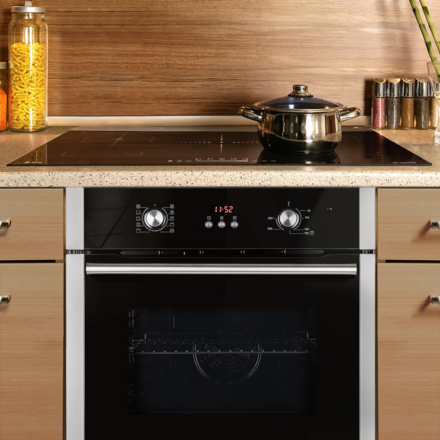 Autarkes Herdset: 60cm Einbaubackofen BO8805SS + 59cm Kochfeld CH5901RL | Grill | Heißluft | Automatik-Timer | 2-fach Wärmeschutzverglasung | Kindersicherung | Knebelbedienung | SET8805CH59RL