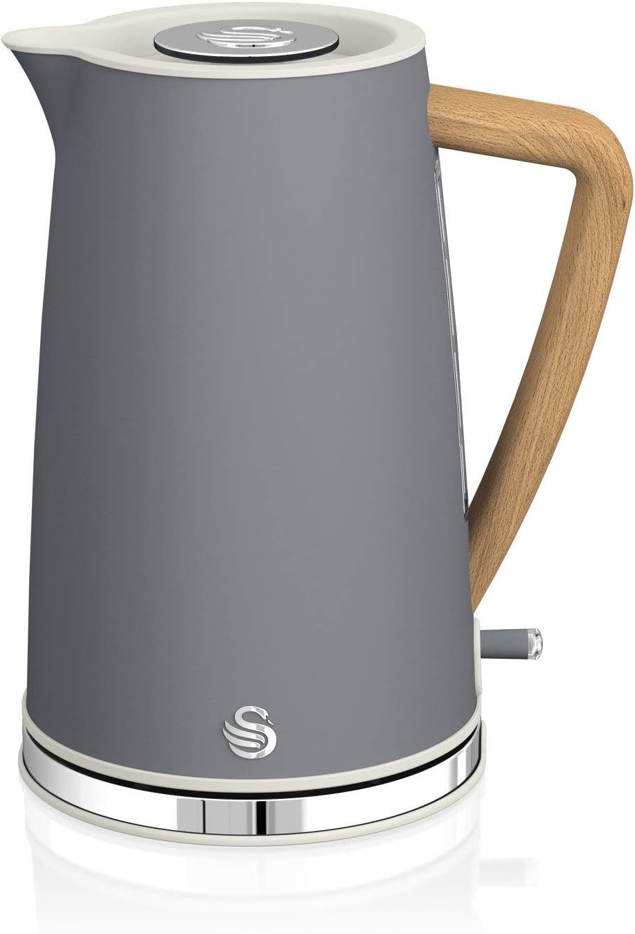 Swan Nordic Frühstücksset, Wasserkocher, 1,7 l, 2200 W, Breitschlitz-Toaster, 2 Scheiben, digitale Mikrowelle 20 l, modernes Design, Holzoptik, grau
