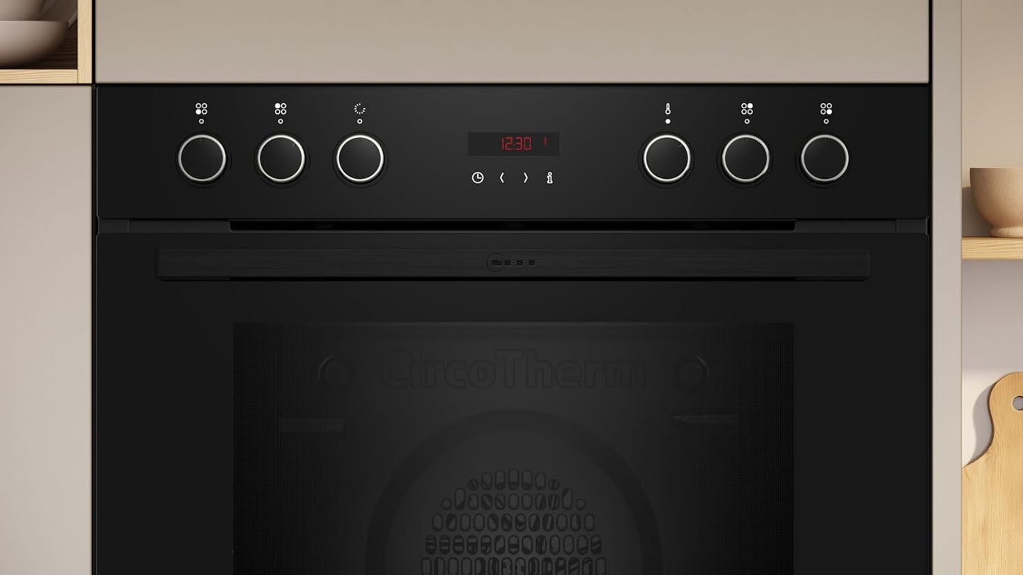 NEFF EDX442, Set bestehend aus E1ECD0AN0, N 30, Einbauherd mit CircoTherm, 60 x 60 cm, Edelstahl und M13R42N2, N 50, herdgesteuertes Elektrokochfeld, 60 cm, Schwarz, mit Rahmen aufliegend